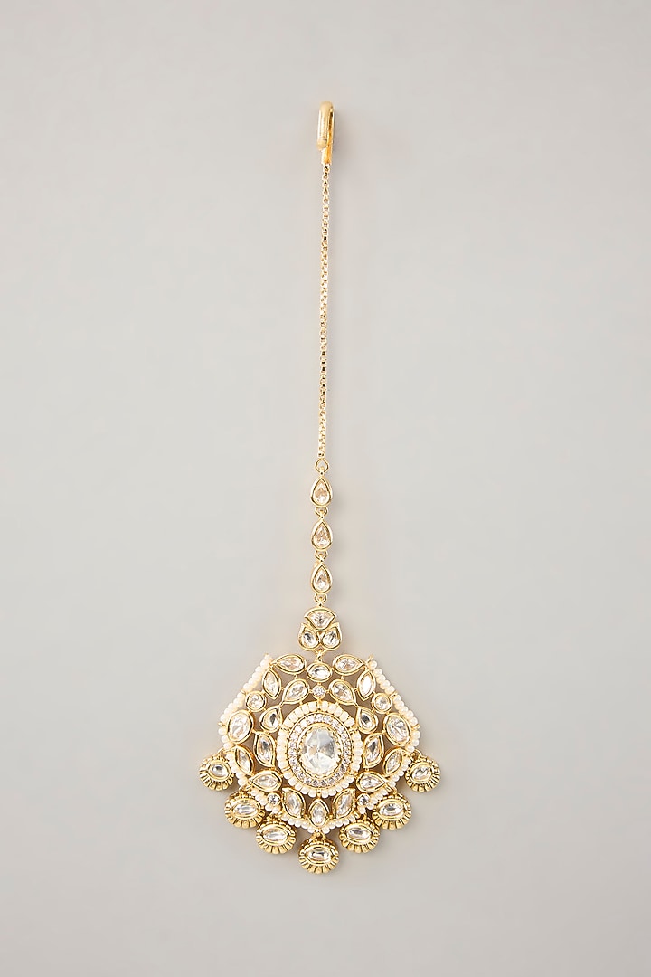 Gold Finish Kundan Polki Necklace Set by Zevar By Geeta at Pernia's Pop Up Shop