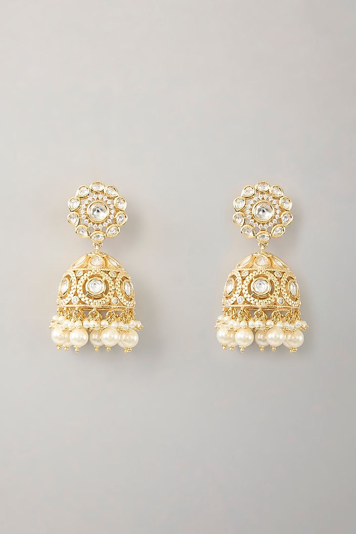 Gold Plated Kundan Polki & Pearl Choker Necklace Set by Zevar By Geeta at Pernia's Pop Up Shop