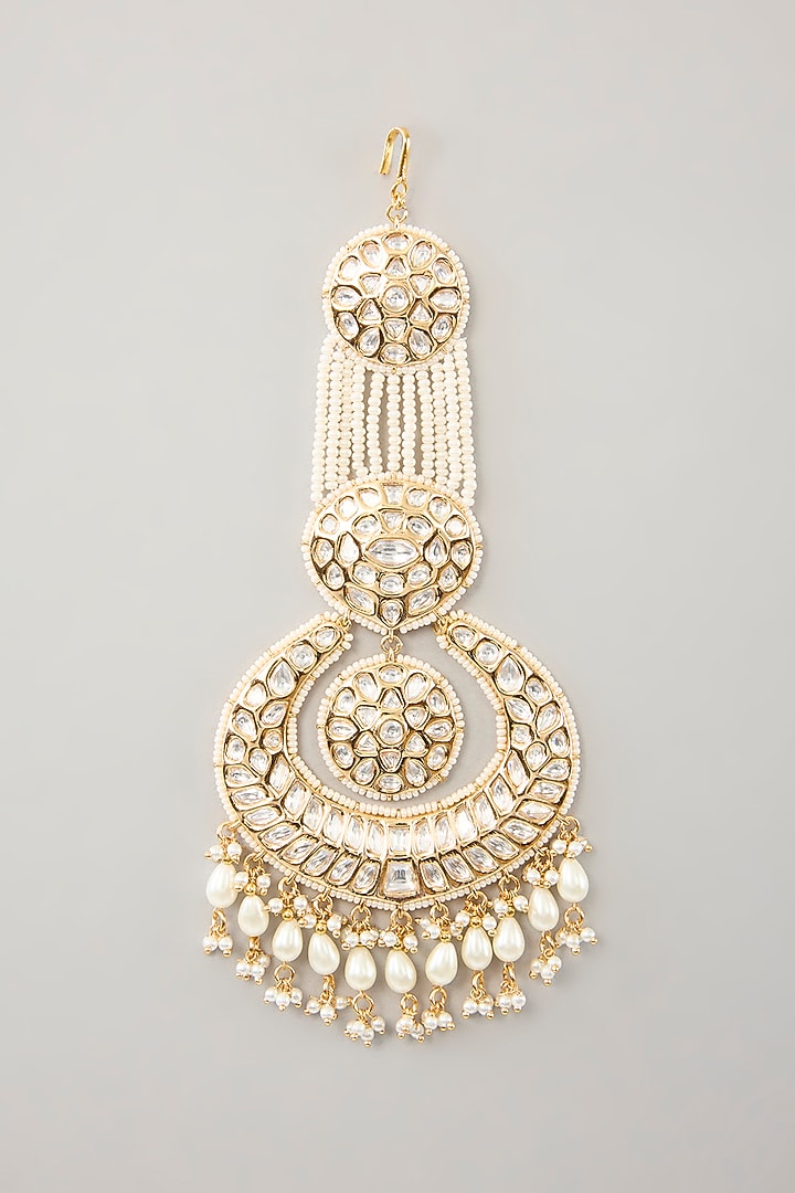 Gold Finish Kundan Polki & Pearl Pasa by Zevar By Geeta at Pernia's Pop Up Shop