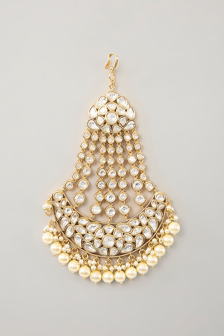 Gold Finish Kundan Polki & Pearl Pasa by Zevar By Geeta at Pernia's Pop Up Shop