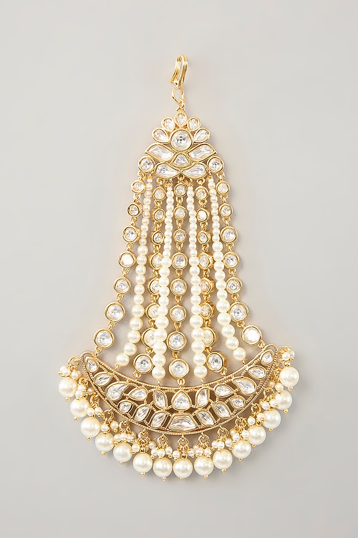 Gold Finish Kundan Polki & Pearl Pasa by Zevar By Geeta at Pernia's Pop Up Shop