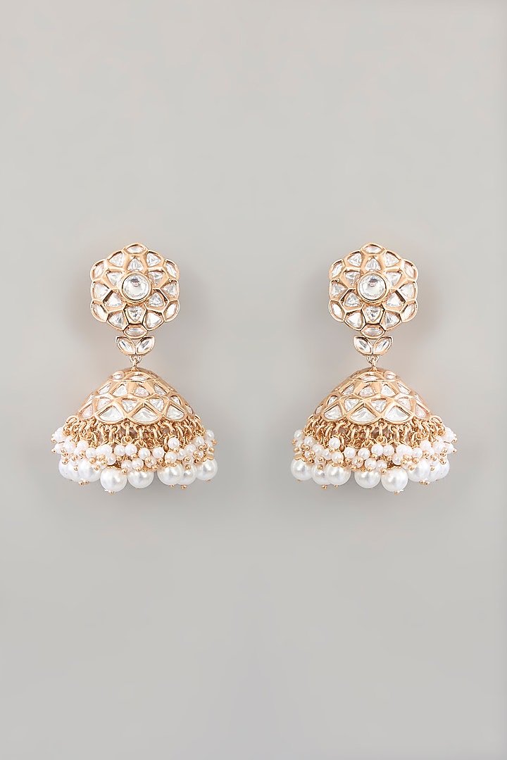 Gold Finish Kundan Polki Dangler Earrings by Zevar By Geeta at Pernia's Pop Up Shop