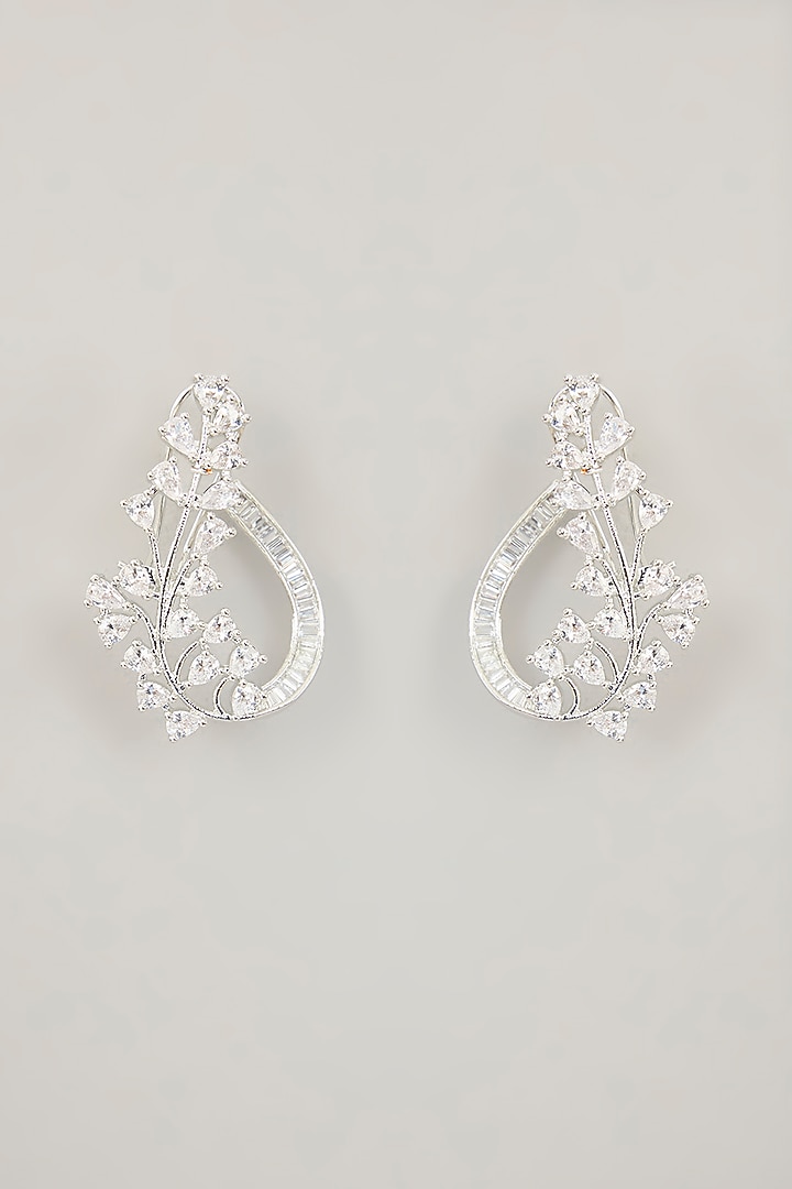 White Finish Diamond Stud Earrings by Zevar By Geeta at Pernia's Pop Up Shop