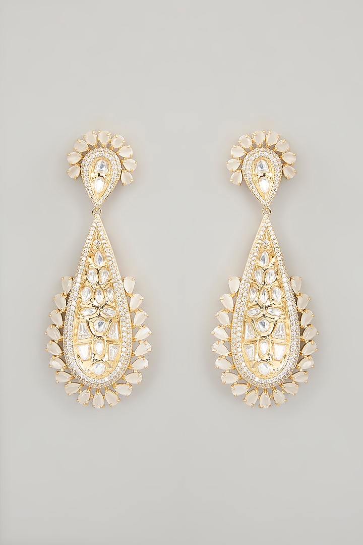 Gold Finish Kundan Polki Dangler Earrings by Zevar By Geeta at Pernia's Pop Up Shop