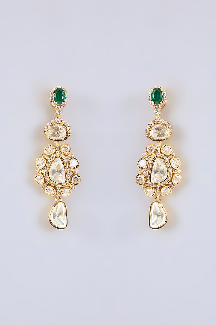 Gold Finish Green Moissanite Necklace Set by Zevar By Geeta at Pernia's Pop Up Shop