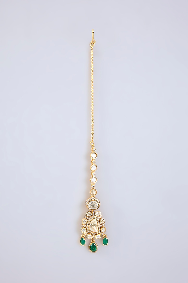Gold Finish Green Moissanite Necklace Set by Zevar By Geeta at Pernia's Pop Up Shop