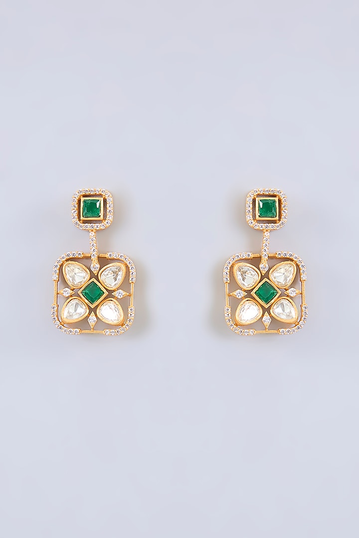 Gold Finish Green Moissanite Stone Choker Necklace Set by Zevar By Geeta at Pernia's Pop Up Shop