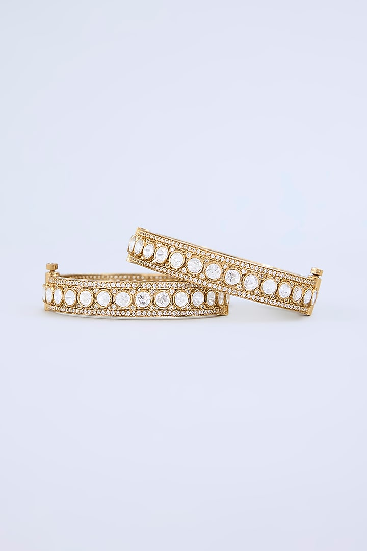 Two Tone Finish Kundan Polki Bangles (Set Of 2) by Zevar By Geeta at Pernia's Pop Up Shop