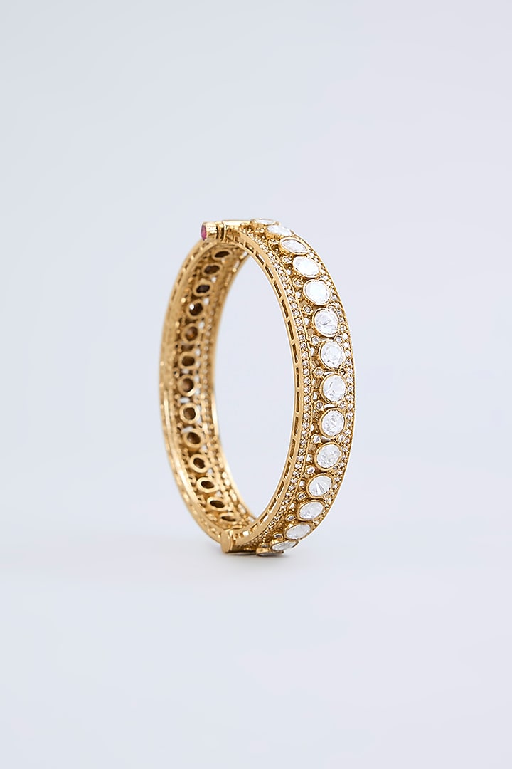 Two Tone Finish Kundan Polki Bangles (Set Of 2) by Zevar By Geeta at Pernia's Pop Up Shop