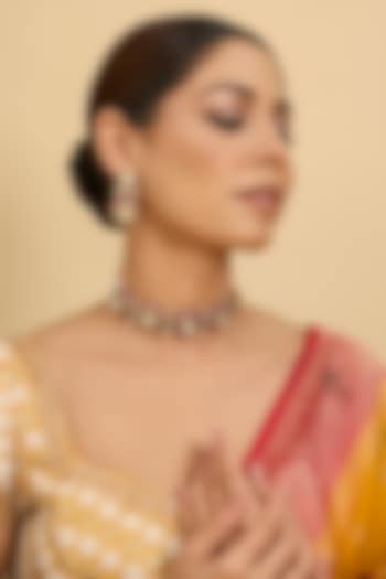 Gold Finish Red Moissanite Stone Choker Necklace Set by Zevar By Geeta at Pernia's Pop Up Shop