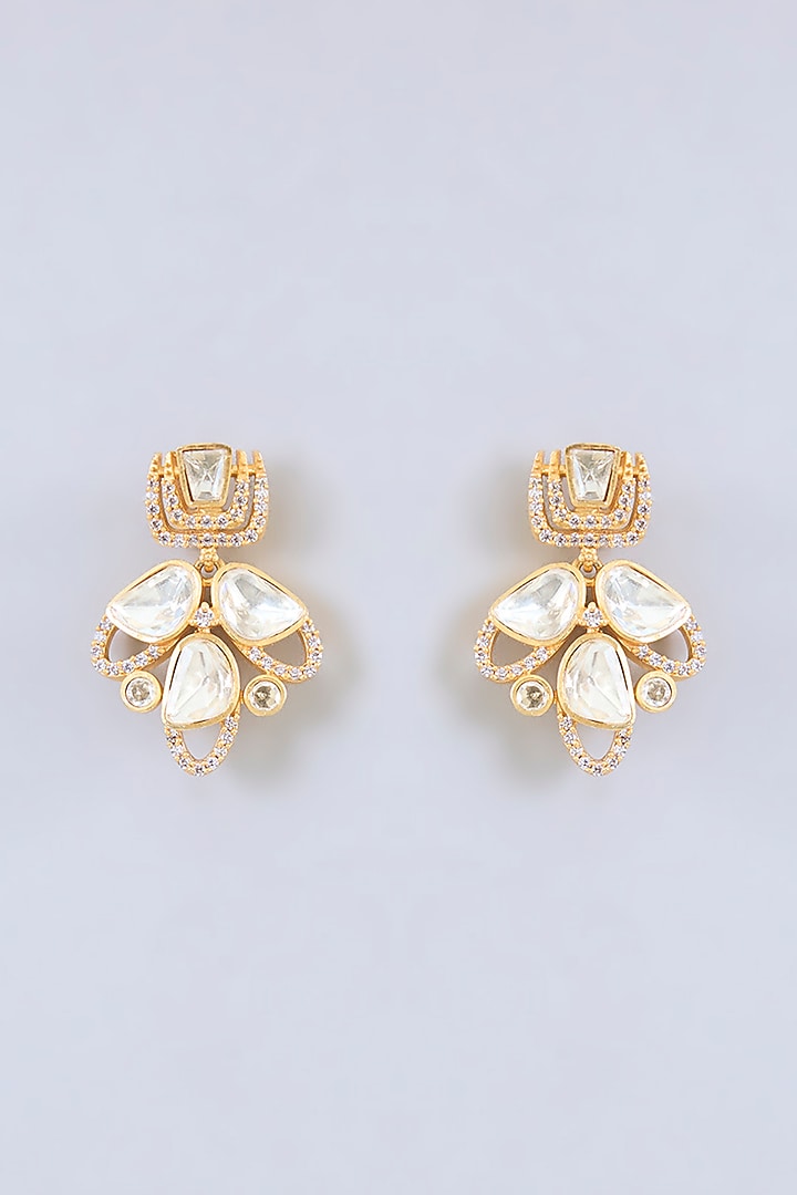Gold Finish Moissanite Stone Necklace Set by Zevar By Geeta at Pernia's Pop Up Shop