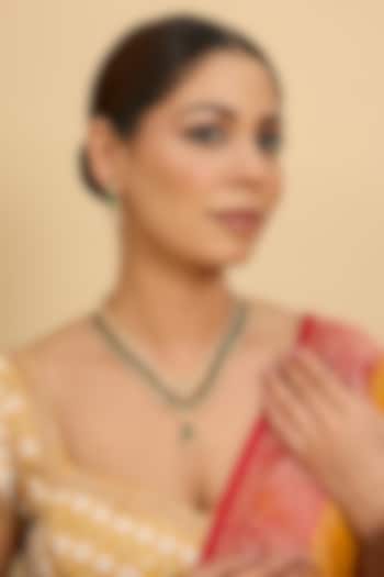 Gold Finish Green Moissanite Stone Long Necklace Set by Zevar By Geeta at Pernia's Pop Up Shop