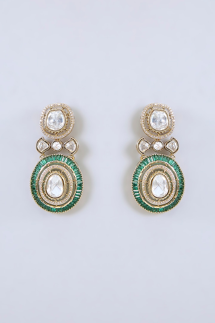 Gold Finish Green Moissanite Stone Choker Necklace Set by Zevar By Geeta at Pernia's Pop Up Shop