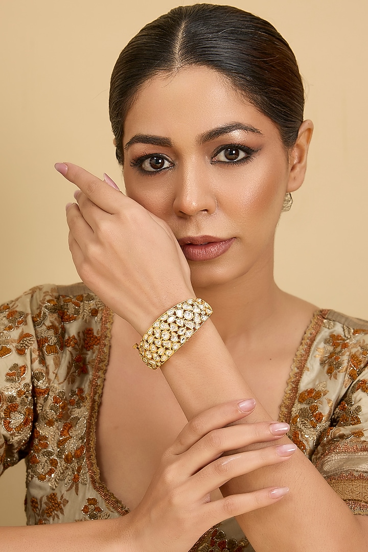 Gold Finish Kundan Polki Openable Bangle by Zevar By Geeta at Pernia's Pop Up Shop