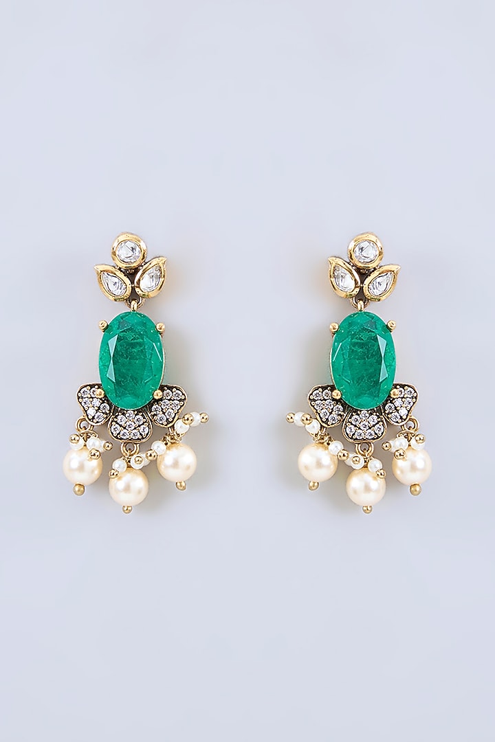 Two Tone Finish Green Stone & Kundan Polki Choker Necklace Set by Zevar By Geeta at Pernia's Pop Up Shop