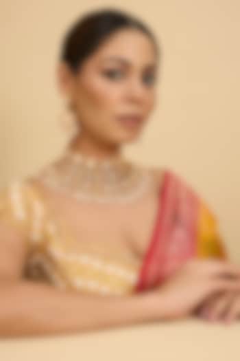 Gold Finish Moissanite Stone & Pearl Necklace Set by Zevar By Geeta at Pernia's Pop Up Shop