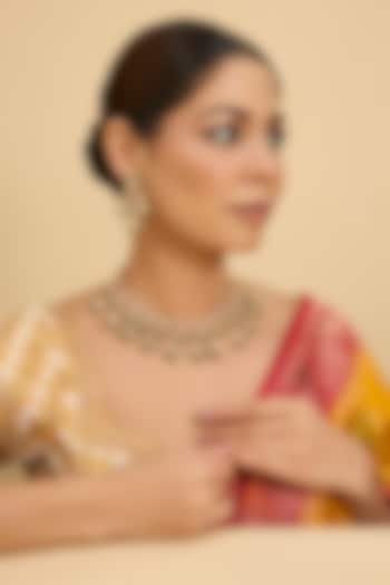 Gold Finish Green Moissanite Stone Necklace Set by Zevar By Geeta at Pernia's Pop Up Shop