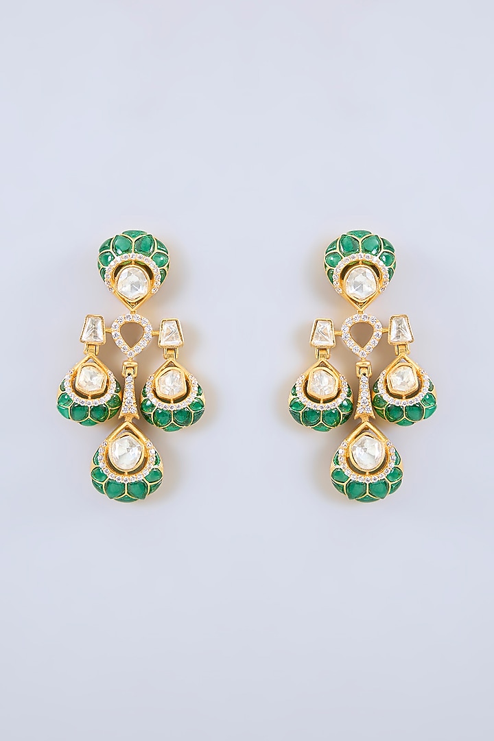Gold Finish Green Moissanite Stone Necklace Set by Zevar By Geeta at Pernia's Pop Up Shop
