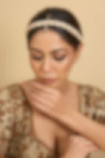 Gold Finish Kundan Polki & Pearl Sheeshaptti by Zevar By Geeta at Pernia's Pop Up Shop