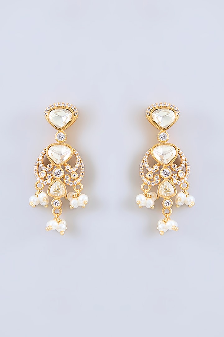Gold Finish Moissanite Stone Necklace Set by Zevar By Geeta at Pernia's Pop Up Shop