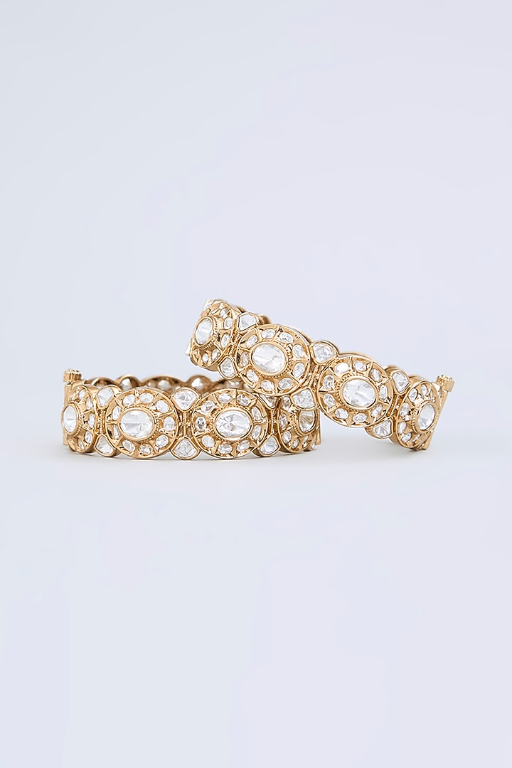 Two Tone Finish Kundan Polki Bangles (Set Of 2) by Zevar By Geeta at Pernia's Pop Up Shop