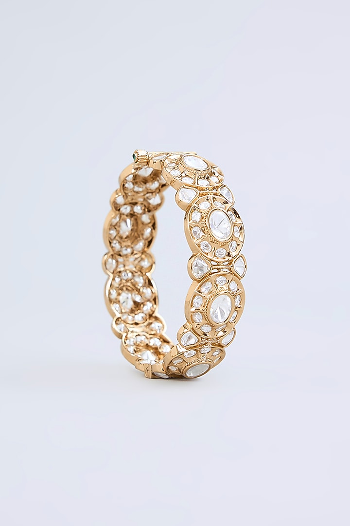 Two Tone Finish Kundan Polki Bangles (Set Of 2) by Zevar By Geeta at Pernia's Pop Up Shop