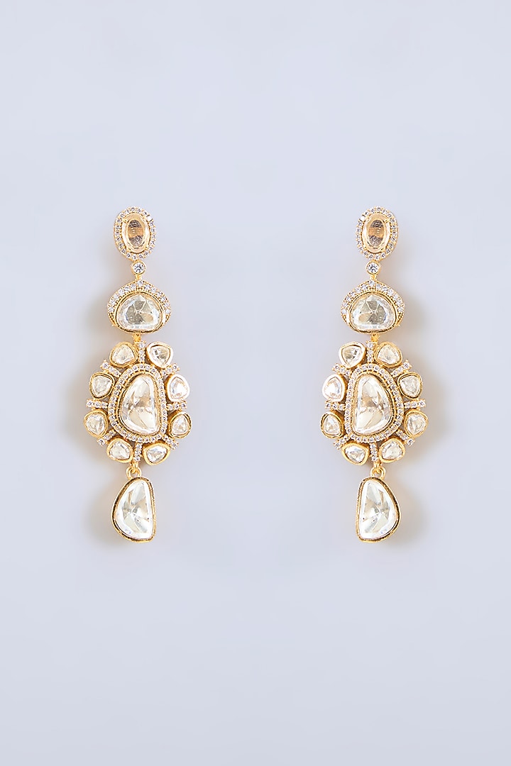 Gold Finish Moissanite Polki Necklace Set by Zevar by Geeta at Pernia's Pop Up Shop