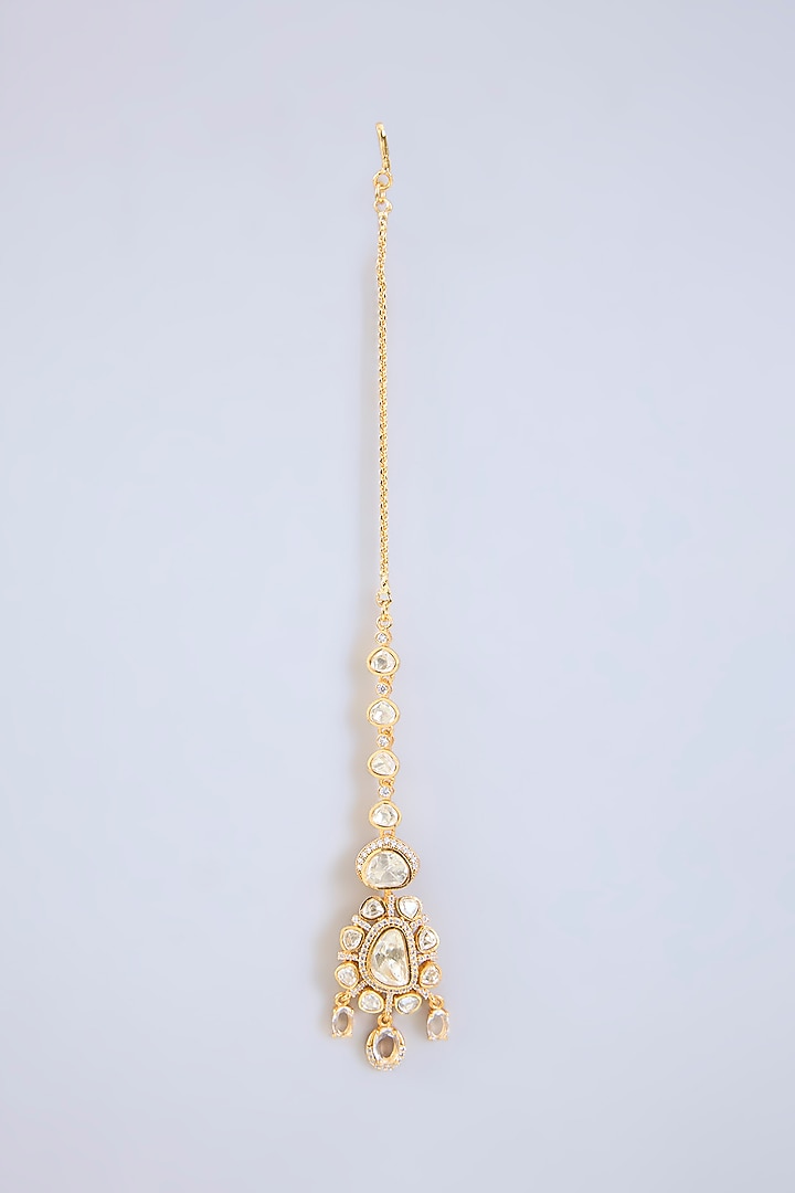 Gold Finish Moissanite Polki Necklace Set by Zevar by Geeta at Pernia's Pop Up Shop