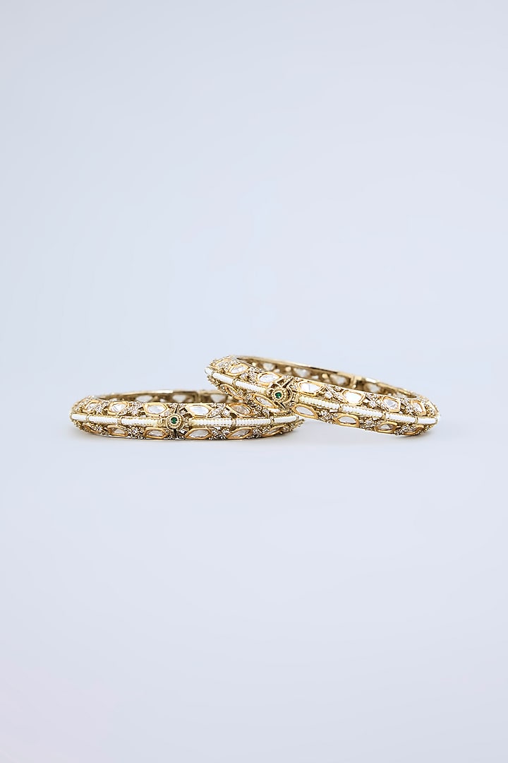Two-Tone Finish Uncut Kundan Polki Bangles (Set Of 2) by Zevar by Geeta at Pernia's Pop Up Shop