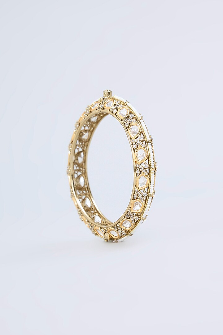 Two-Tone Finish Uncut Kundan Polki Bangles (Set Of 2) by Zevar by Geeta at Pernia's Pop Up Shop