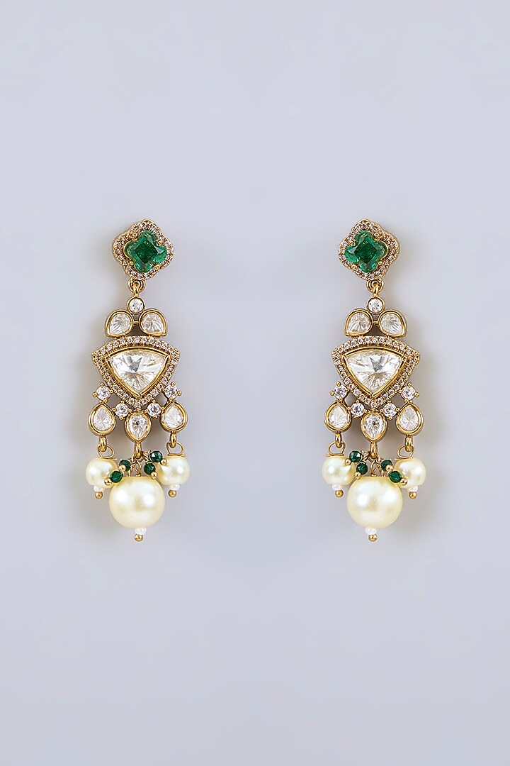 Two-Tone Finish Kundan Polki & Green Stone Necklace Set by Zevar by Geeta at Pernia's Pop Up Shop