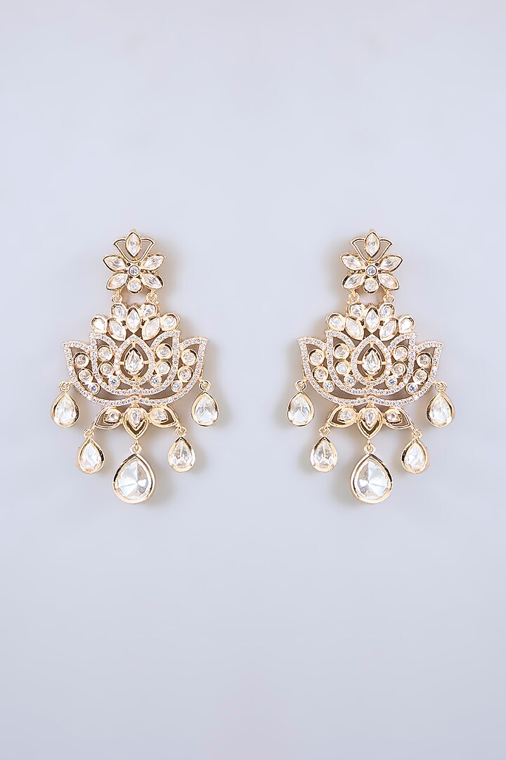 Gold Finish Kundan Polki & Pearl Droplet Necklace Set by Zevar by Geeta at Pernia's Pop Up Shop