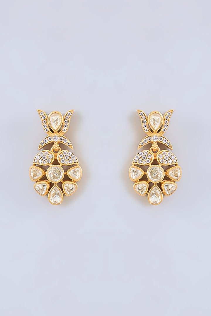 Gold Finish Moissanite Polki Necklace Set by Zevar by Geeta at Pernia's Pop Up Shop