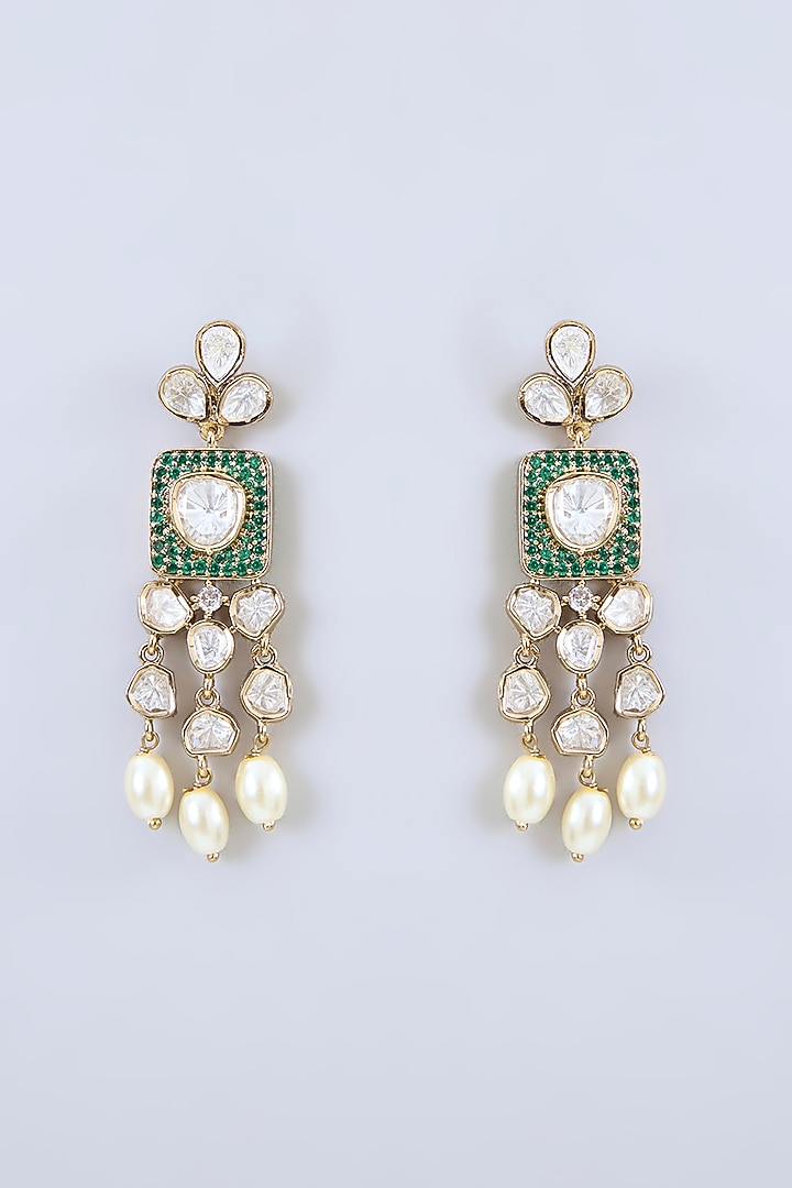 Two-Tone Finish Kundan Polki & Green Stone Necklace Set by Zevar by Geeta at Pernia's Pop Up Shop