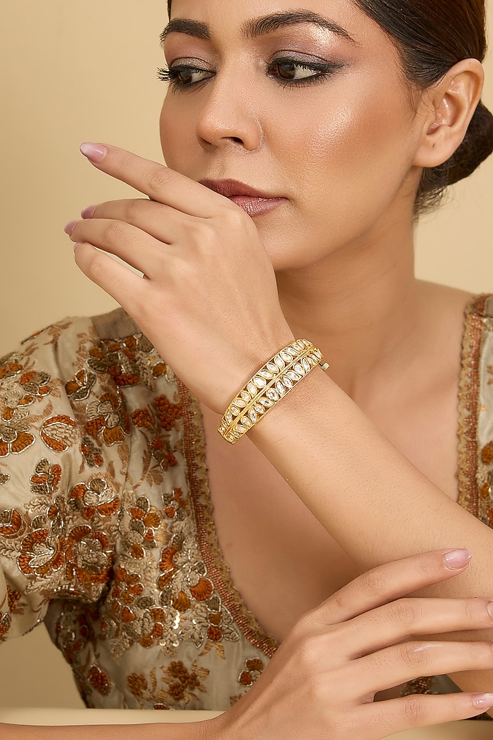 Gold Finish Kundan Polki Openable Bangle by Zevar by Geeta at Pernia's Pop Up Shop