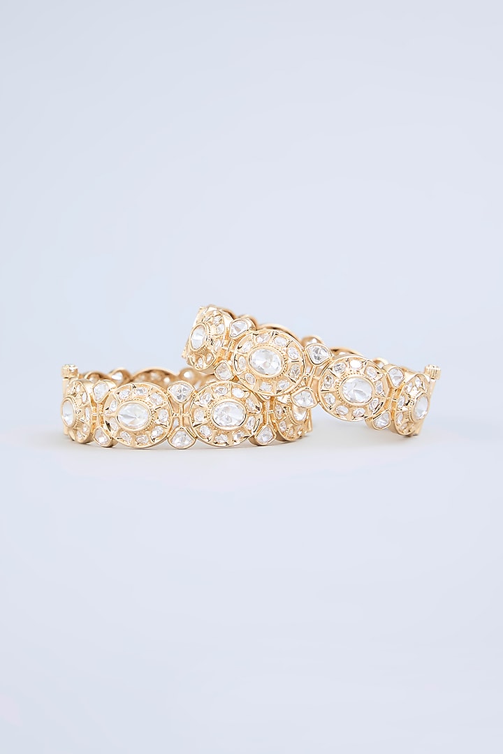 Gold Finish Uncut Kundan Polki Bangle (Set Of 2) by Zevar by Geeta at Pernia's Pop Up Shop