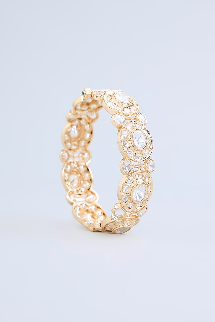 Gold Finish Uncut Kundan Polki Bangle (Set Of 2) by Zevar by Geeta at Pernia's Pop Up Shop