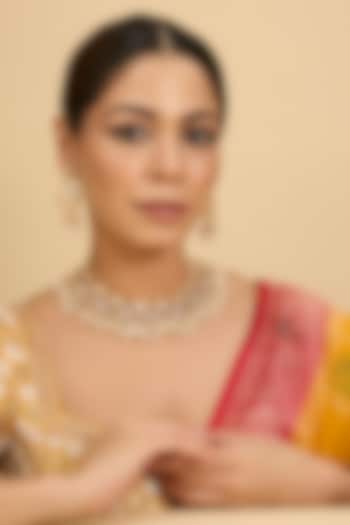 Gold Finish Moissanite Stone Necklace Set by Zevar by Geeta at Pernia's Pop Up Shop