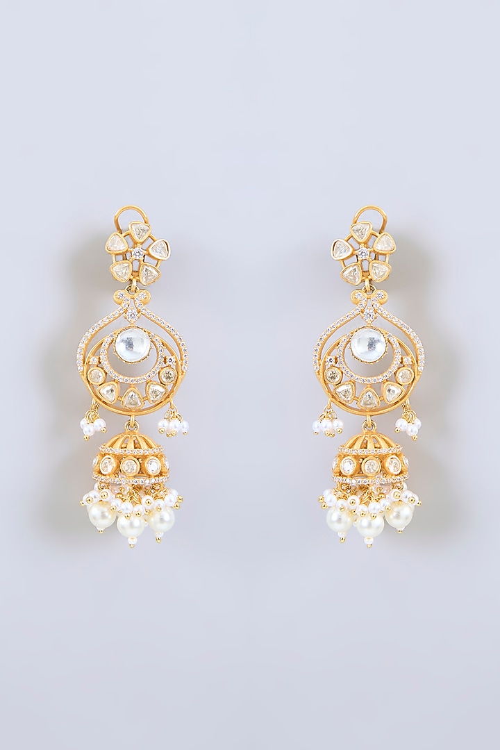 Gold Finish Moissanite Stone Necklace Set by Zevar by Geeta at Pernia's Pop Up Shop