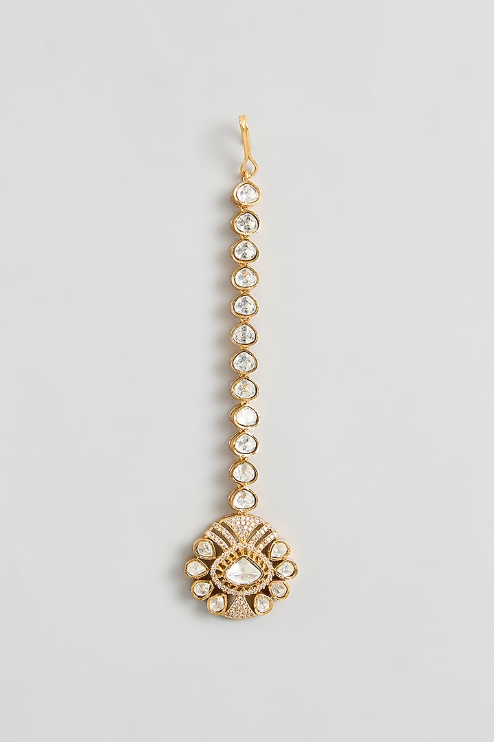 Gold Finish Moissanite Stone Necklace Set by Zevar By Geeta at Pernia's Pop Up Shop