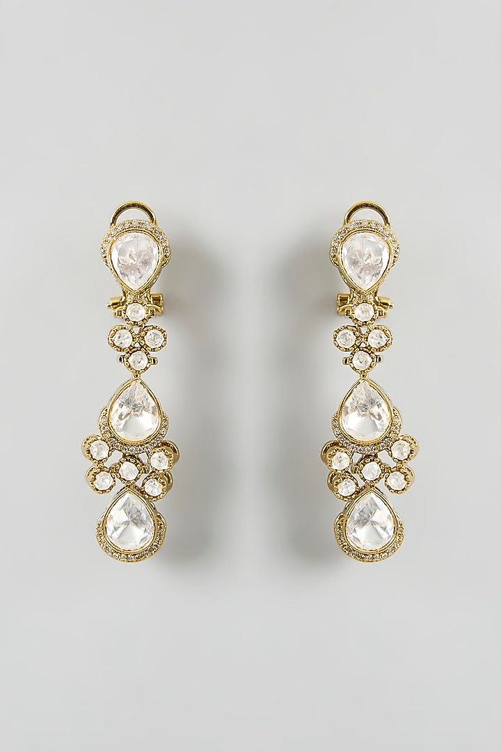 Two Tone Finish White Kundan Polki Layered Necklace Set by Zevar By Geeta at Pernia's Pop Up Shop