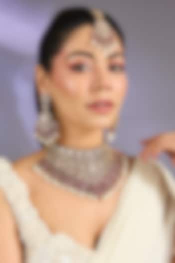 Two-Tone Kundan Polki & Red Stone Layered Necklace Set by Zevar By Geeta at Pernia's Pop Up Shop