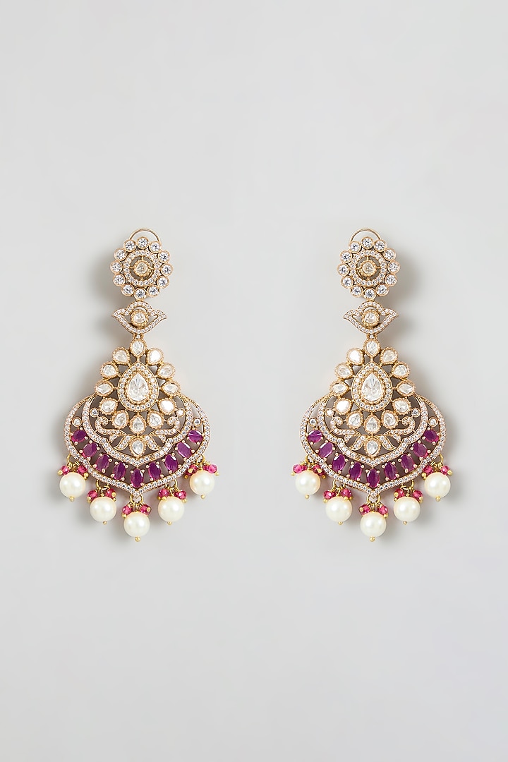 Two-Tone Kundan Polki & Red Stone Layered Necklace Set by Zevar By Geeta at Pernia's Pop Up Shop