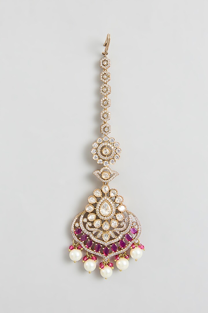 Two-Tone Kundan Polki & Red Stone Layered Necklace Set by Zevar By Geeta at Pernia's Pop Up Shop