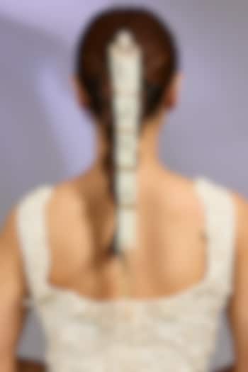 Gold Finish Kundan Polki & Pearl Hair Braid Accessory by Zevar By Geeta at Pernia's Pop Up Shop