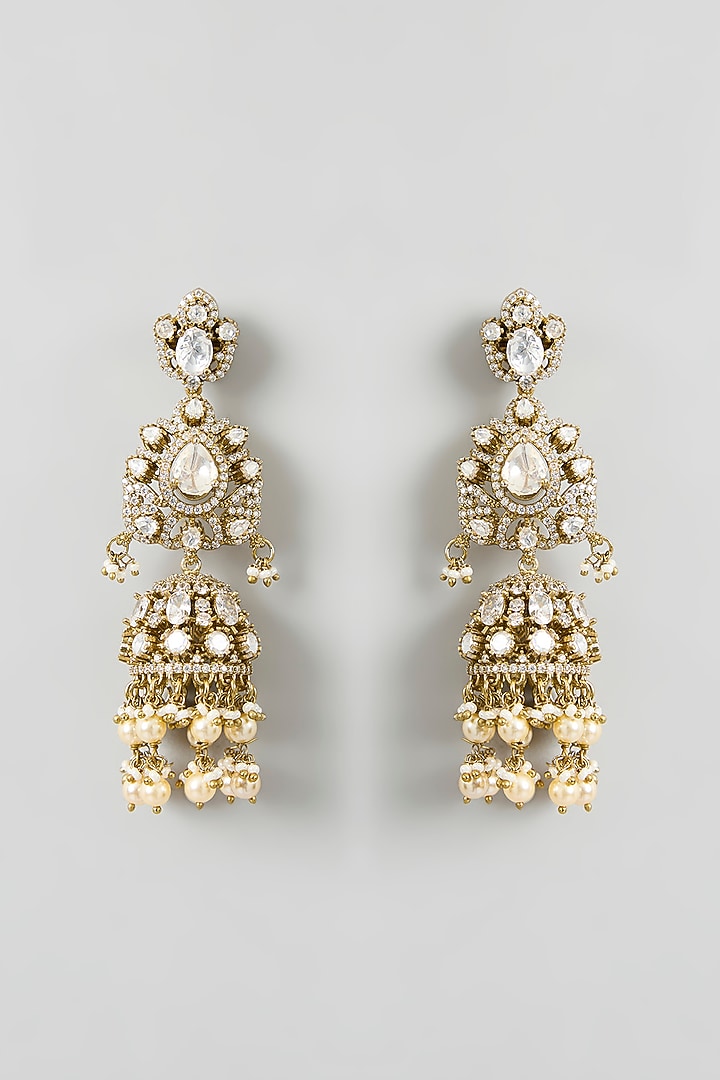Two Tone Finish Kundan Polki Long Layered Necklace Set by Zevar By Geeta at Pernia's Pop Up Shop