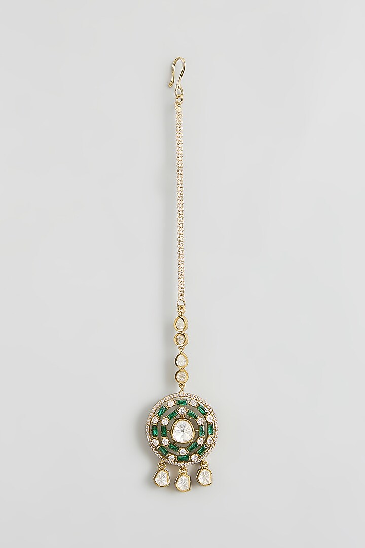 Two Tone Finish Kundan Polki & Green Stone Choker Necklace Set by Zevar By Geeta at Pernia's Pop Up Shop