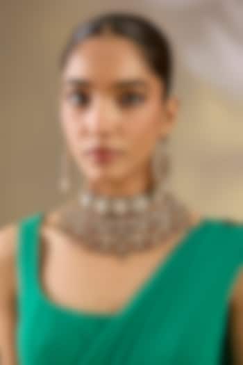 Two Tone Finish Kundan Polki & Red Stone Necklace Set by Zevar By Geeta at Pernia's Pop Up Shop