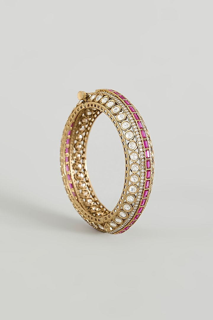 Two Tone Finish Kundan Polki & Red Stone Bangles (Set Of 2) by Zevar By Geeta at Pernia's Pop Up Shop