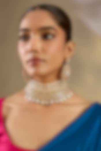 Gold Finish Moissanite Stone Choker Necklace Set by Zevar By Geeta at Pernia's Pop Up Shop